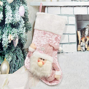 Chaussette <span class=keywords><strong>de</strong></span> Noël en tissu à paillettes rose en gros, motif à carreaux, sac cadeau pour enfants, idée cadeau pour le Nouvel An - Product Image 6