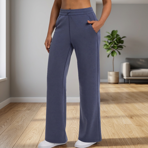 Pantalones de Yoga de Cintura Alta para Mujer, Corte Acampanado, Color Sólido, Cintura Elástica con Bolsillos, Largos, Transpirables, de Algodón y Elastano - Product Image 4