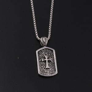 Vintage in Acciaio a Catena Croce D'argento Del Pendente Del Turchese Della Collana Della Lega di NA010 - Product Image 6