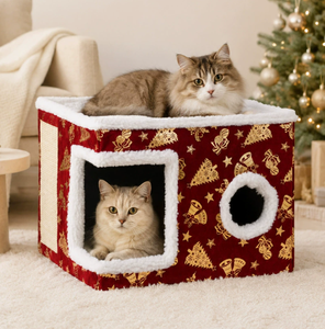 Cama Cueva Plegable para Gatos, Festiva y Navideña, Casa para Mascotas Cálida y Acogedora con Rascador, Nido para Gatos de Doble Capa para Interiores - Product Image 2