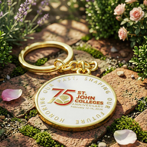 Llavero con Logotipo Personalizado, Metal, Aleación <span class=keywords><strong>de</strong></span> Zinc, Chapado en Oro, Conmemorativo del 75.º Aniversario, Esmaltado, para Marca - Product Image 2