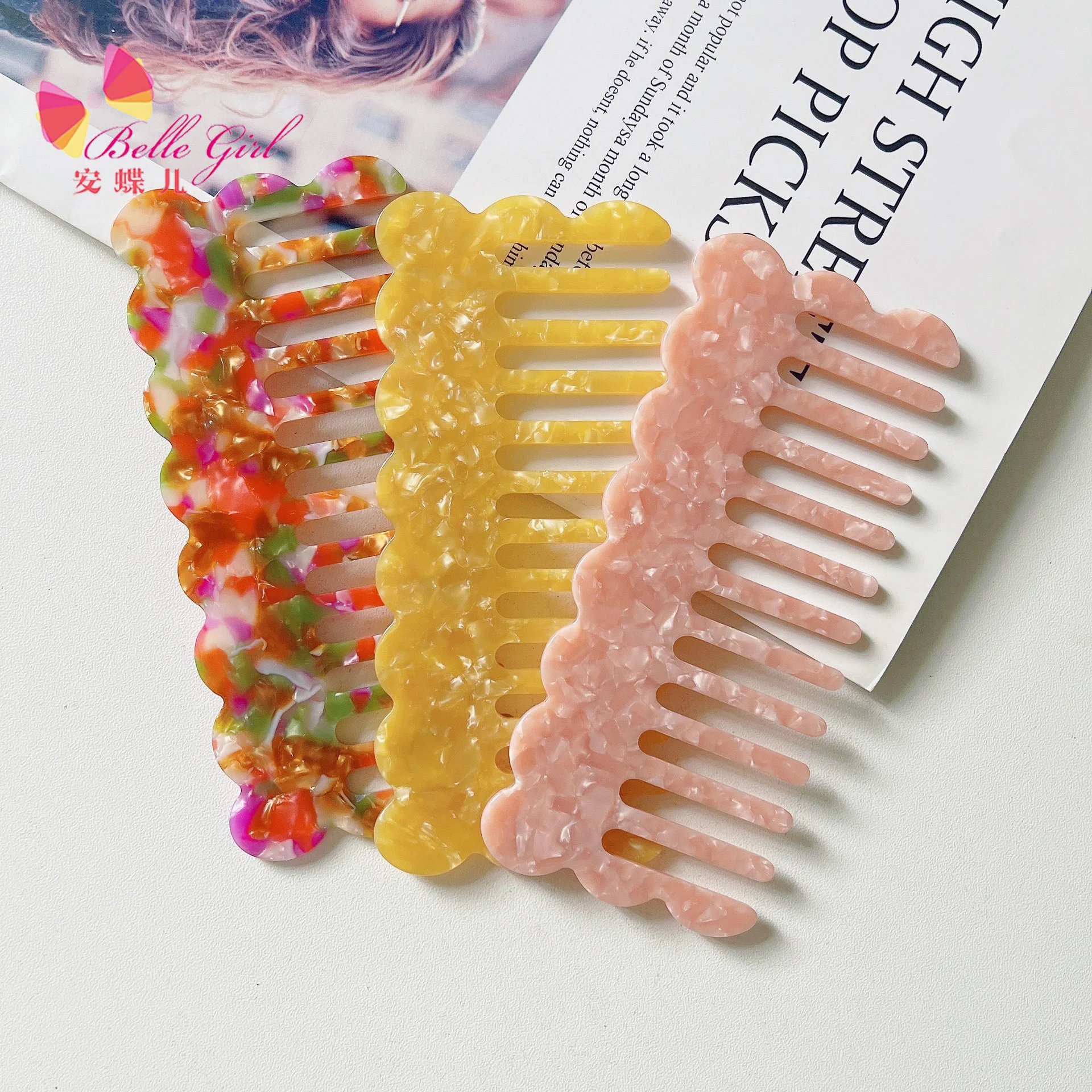 Новый дизайн, упаковка с логотипом на заказ, аксессуары для волос из высококачественного ацетата, Мраморная волна, леопардовая расческа для волос, для подарка