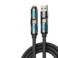 Cable de teléfono móvil de carga súper rápida de 240W 4 en 1 Conector de rotación de 180 grados luminoso USB C a tipo C 1,2 M Cable de cargador