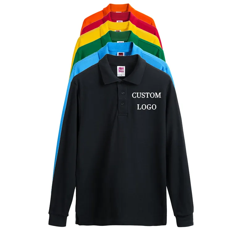 Polo de Color sólido de alta calidad 2024 para hombre, camiseta Polo de algodón de manga larga con bordado personalizado, polos elásticos para hombre