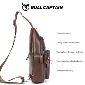 กระเป๋าคาดอกหนังแท้ BULLCAPTAIN สำหรับผู้ชาย กระเป๋าหลายช่อง หนังวัวแท้ สะพายข้าง สะพายไหล่ สำหรับเดินทางท่องเที่ยวกลางแจ้ง - Product Image 5