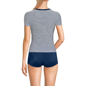 Lands' End Camiseta de baño con protección solar UPF 50+ para mujer, manga corta, a rayas, azul marino y blanco - Product Image 2