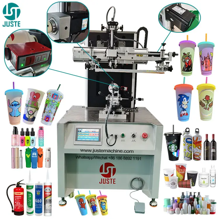 Mesin Sablon Kaca Cup Silk Cnc Semi Otomatis Multi Warna 3 Warna 360 Bulat Pet Spice Botol Lotion Printer