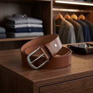 Officers Standard Buffalo Brown Leather Belt Steel Vintage Style Custom Logo Printed Waterproof Breathable Great Quality Classic - Product Image 1