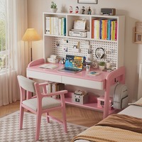 Bureau et étagère en bois massif avec panneau perforé, table d'étude simple pour étudiants, bureau de travail pour chambre à coucher
