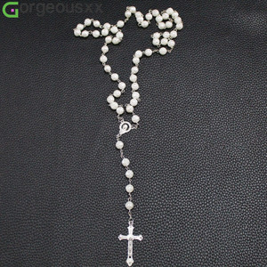[Gorgeousxx] Collares Largos con Cuentas de Perlas de Rosa Únicas, Colgante de Cruz, Joyería Religiosa para Bautizo y Oración - Product Image 1