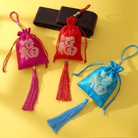 Sachet d'arôme aux herbes de style chinois en satin à franges 'Cent Bénédictions', écologique, réutilisable, avec cordon de serrage, logo personnalisable, vide