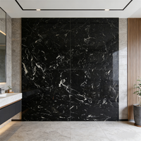 Grande dalle de marbre artificiel noir, tailles et épaisseurs personnalisables (16-30 mm), surface polie pour la décoration intérieure moderne