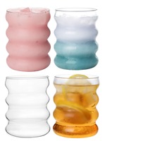 Verre à boire créatif et mignon en verre borosilicate haute qualité, forme ondulée, pour bière, jus, eau, transparent avec paille