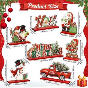 Decorazioni Rosse Natalizie per la Tavola Vintage in Legno Centrotavola Retrò per Feste di Natale Babbo Natale Gnomo Stile Classico - Product Image 2