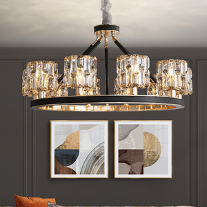 Lámpara colgante de araña de cristal gris de humo de círculo redondo de lujo de estilo americano para sala de estar - Product Image 1