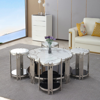 Ensemble de Table Basse de Salon en Marbre de Luxe, Meubles en Acier Inoxydable