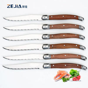 Lot de 6 couteaux et fourchettes à steak dentelés en acier inoxydable Couverts <span class=keywords><strong>Laguiole</strong></span> avec <span class=keywords><strong>manche</strong></span> en <span class=keywords><strong>bois</strong></span> Vaisselle - Product Image 1