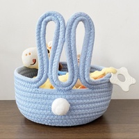 Panier de rangement multifonction rond en corde de coton avec motif de lapin amusant - Blanc pour cosmétiques, bijoux, livres et magazines, collations et clés