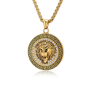 Collar con colgante de cabeza de león de acero inoxidable con incrustaciones de cristal, joyería Hip Hop, regalo para hombres y mujeres, tema animal de moda - Product Image 5