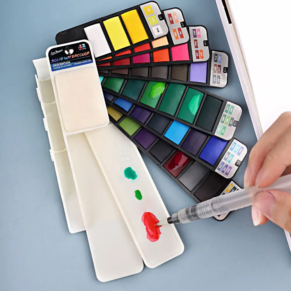 Xin Bowen yeni tasarım 42 renk sanatçı boya 3ml parlak renkler plastik kutu suluboya kek katı suluboya