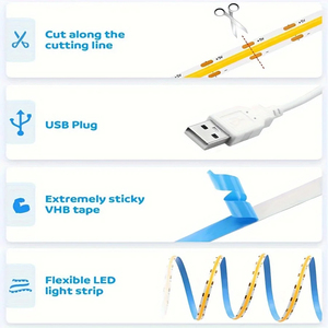 <span class=keywords><strong>Ruban</strong></span> <span class=keywords><strong>LED</strong></span> COB 3000k 4000k 6000k 1m 3m 5m Alimentation USB Tactile Variateur de Luminosité Capteur 5v <span class=keywords><strong>Ruban</strong></span> Flexible Corde Éclairage Sous Armoire Téléviseur - Product Image 6