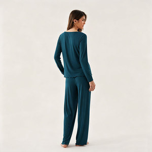Pyjama en viscose de bambou tricoté uni pour femme, vêtements de nuit respirants, vêtements de nuit personnalisés, vêtements de nuit et de détente pour la maison - Product Image 3