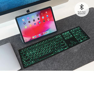 Claviers sans fil ergonomiques minces rechargeables Bluetooth 2.4G à 7 couleurs rétroéclairées, double mode, pour ordinateur portable, tablette, PC, iPad Air 2 - Product Image 1