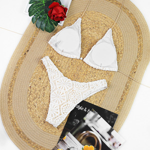 Ensemble bikini 3 pièces au crochet géométrique, maillot de bain triangle dos nu à nouer sur les côtés, jupe longue en dentelle pour femme, séchage rapide, idéal plage - Product Image 6