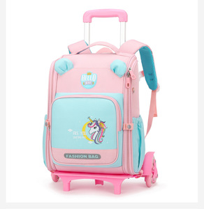 Cartables primaires pour filles-Cartables à roulettes pour enfants de grande capacité 1er-6e année-Protection de la colonne vertébrale Sacs à double épaule - Product Image 3