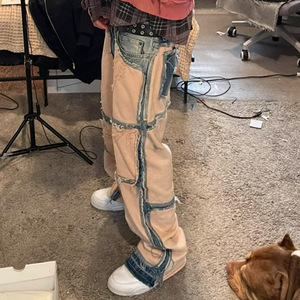 Haute Qualité Designer Violet Jeans Vintage Personnalisé Effet Guidon Denim Pantalon Baggy Bords Bruts Distressed Hommes Jeans Plus La Taille - Product Image 4