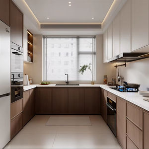 Elegante e Raffinato Set di Mobili da Cucina in Legno con Ripiani Aperti e Design con Forno Integrato per Villa, Maniglie di Stile - Product Image 2