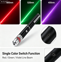 Stylo pointeur laser multicolore 3-en-1, lumière rouge, verte et violette, jouet pour chat, pointeur de présentation, rechargeable par USB, portable