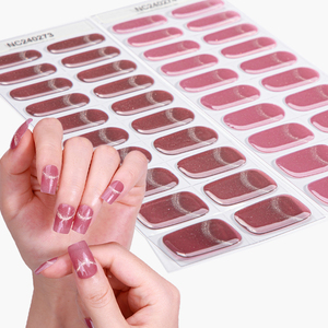 New Arrival UV Gel Nail <strong>Strip</strong> Blue-Pink Gradient Smiling Cat's Eye Design Semi-Cured Nail Gel <strong>Strips</strong> - Product Image 3