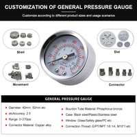Vibration-proof Chrome-plated Brass Bourdon Tube Pressure Gauge for Air Compressor 2.5" Dial 0-200psi 1/4" NPT Back Connection