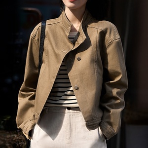Chaqueta Vaquera Asimétrica con Cuello Alto y Botones para Mujer, Top Corto Informal de Manga Larga, Secado Rápido, Corte Regular, Nuevo Estilo Otoño 2025 - Product Image 1