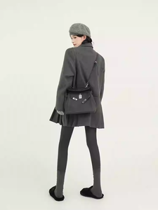 Abito da donna grigio con risvolto <span class=keywords><strong>e</strong></span> maniche lunghe, autunno <span class=keywords><strong>e</strong></span> inverno, stile coreano, gonna corta in lana ampia - Product Image 4