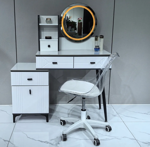 Modern Minimalist Luxury Bedroom Dressing Table with Stone Slab Extendable Smart <strong>Mirror</strong> Storage Cabinet-Integrated Makeup <strong>Vanity</strong> - Product Image 1