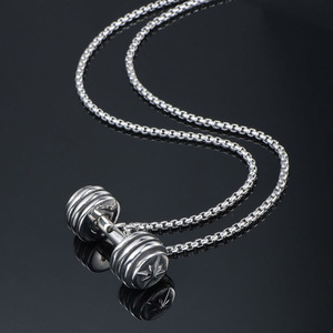 Stainless Steel Dumbbell Pendant Necklace <b>Cross</b> Pattern Fitness Jewelry Gift SP657 - Product Image 4