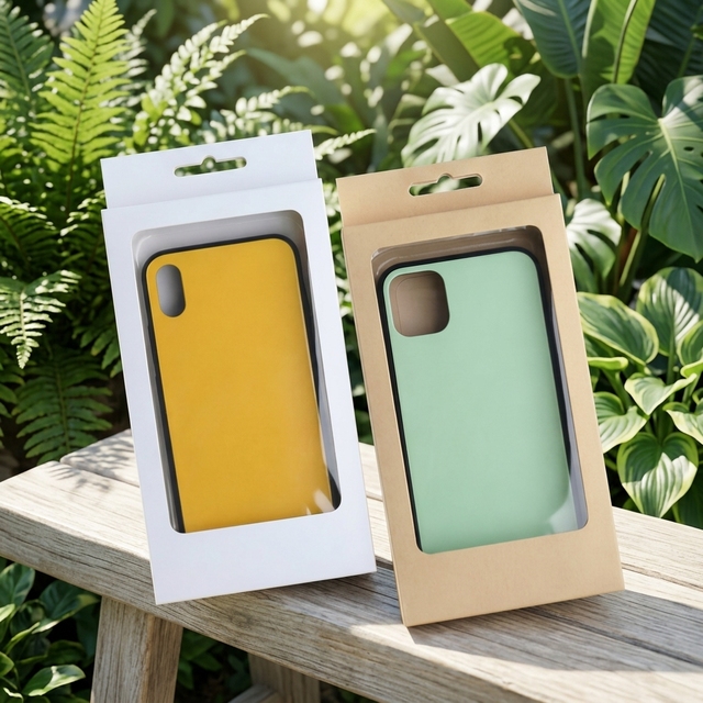 Recyclable Window Paper Box Custom Full Color Emboss Print for Phone Case Mobile Accessory Handheld Gadget Store Shelf Box