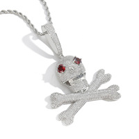 Collier pendentif crâne œil rouge glacé micro-pavé CZ, bijoux hip-hop pour hommes, vente en gros
