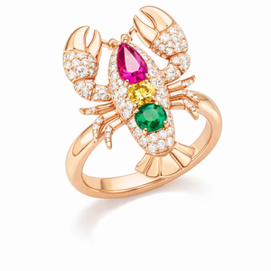 Trendy 18K Rose Gold Plated Natural Stone Multicolor Lobster <b>Ring</b> <b>Adjustable</b> Comfort Fit Luxury Women's Jewelry for Certified - Product Image 2