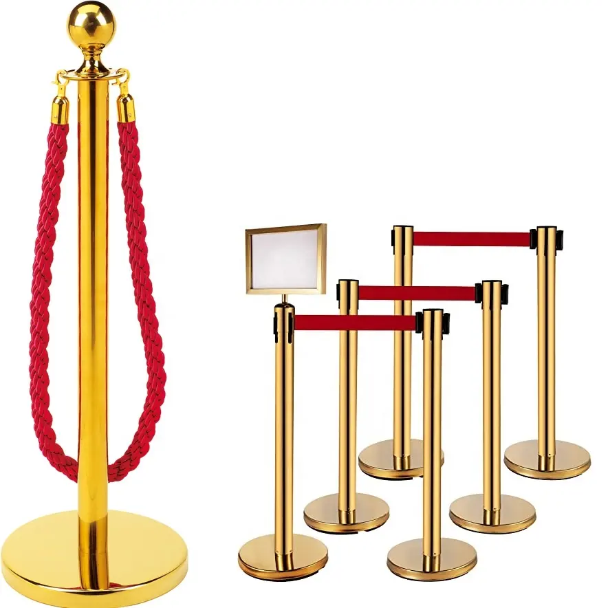 retractable queue stand velvet rope stanchion pole crowd control management system flexible delineator road warning post barrier