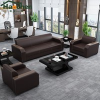 Ensemble de canapés de bureau en cuir minimaliste moderne avec canapés deux places et trois places et table basse pour usage commercial