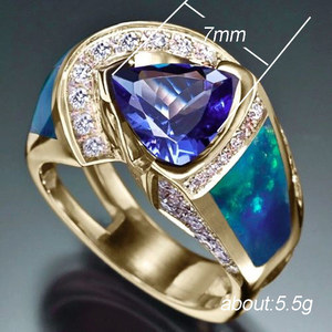 Anello dal Design Vintage di Colore Blu, Anello Classico da Dito per Donne - Product Image 5