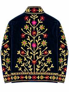 Premium Navy <b>Velvet</b> Bomber <b>Jacket</b> <b>Women</b> Solid Long Sleeve High Neck Quick Dry Breathable Cotton Lining Designer Coat Ethnic - Product Image 4