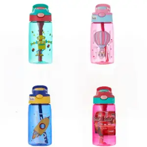cute printing infant pc bpa free Reusable Sports Drinking Kawaii Duck Mouth Cup with Straw Plastic Water Bottle for Kids child