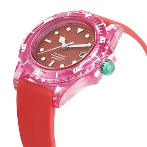 Wholesale Transparent Case <strong>Automatic</strong> <strong>Self</strong>-<strong>winding</strong> Mechanical <strong>Watch</strong> Red Dial Silicone Strap Waterproof Fashion Wristwatch - Product Image 4