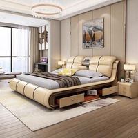 Lit de massage à double rangement Lit multifonctionnel en cuir Lit king size Meubles de chambre à coucher intelligents Lit en tissu Tatami