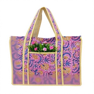 กระเป๋าโท้ทผ้าฝ้ายลายดอกไม้สีชมพู พิมพ์ลายสะพายไหล่ น้ำหนักเบา ใช้ได้ทุกวัน ทันสมัย ใช้ซ้ำได้ เหมาะสำหรับเดินทาง ไปเที่ยวทะเล สำหรับผู้หญิง - Product Image 1