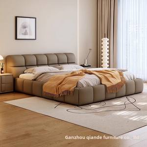 Modern Ins Cream Style Wedding Bed Popular Fabric Puff Double King Bed for Master Bedroom Simple Wooden Frame - Product Image 4